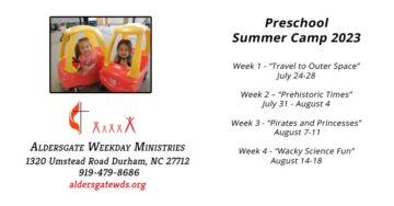 Aldersgate Weekday School Preschool Summer Camp - 2023